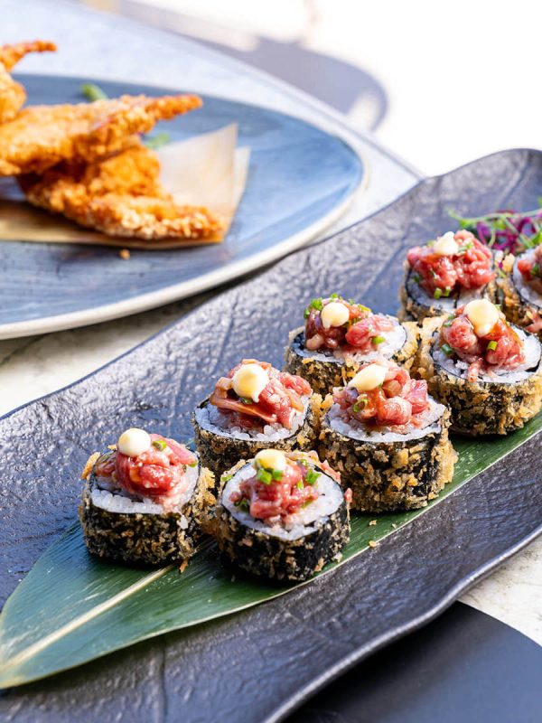 Fresh sushi roles plated on a dish