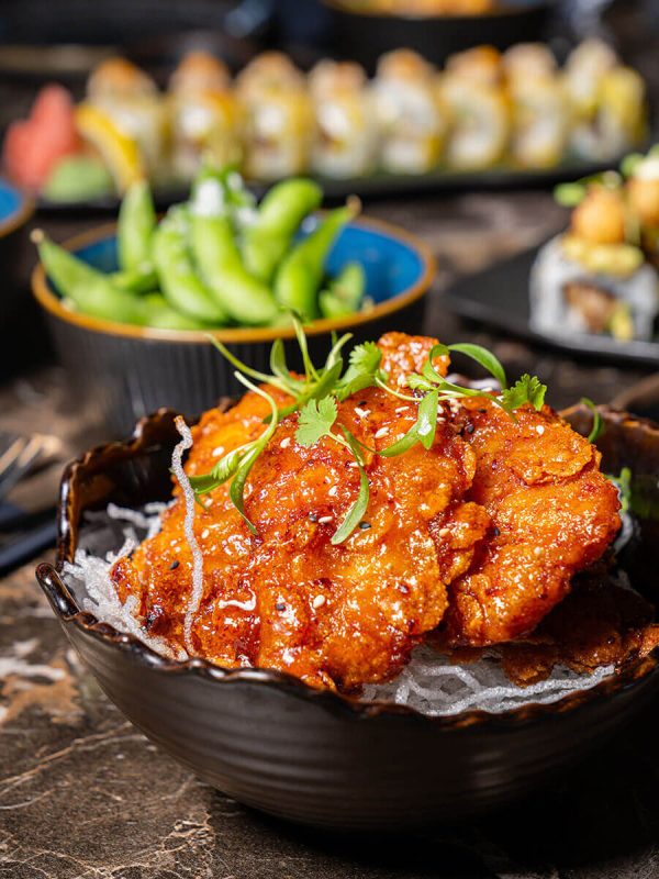 Beatifull crispy with asian sauce chicken dish