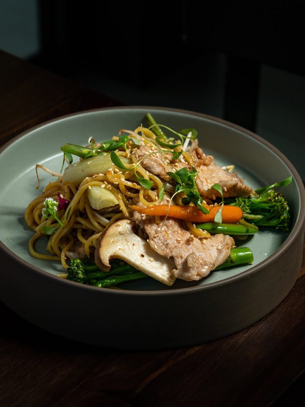 grilled vegetables and meat noodles