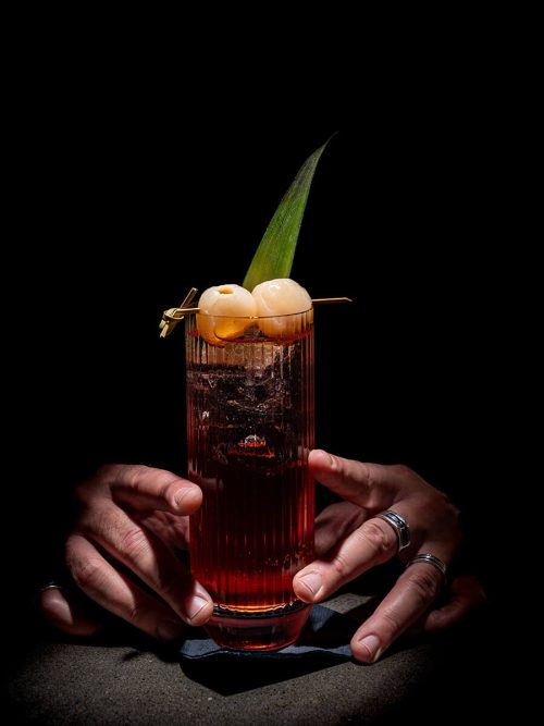 Cocktail served with a dark background