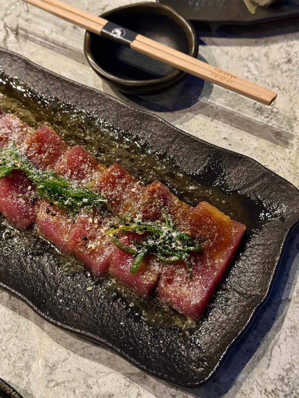 meat slices dripped with sauce